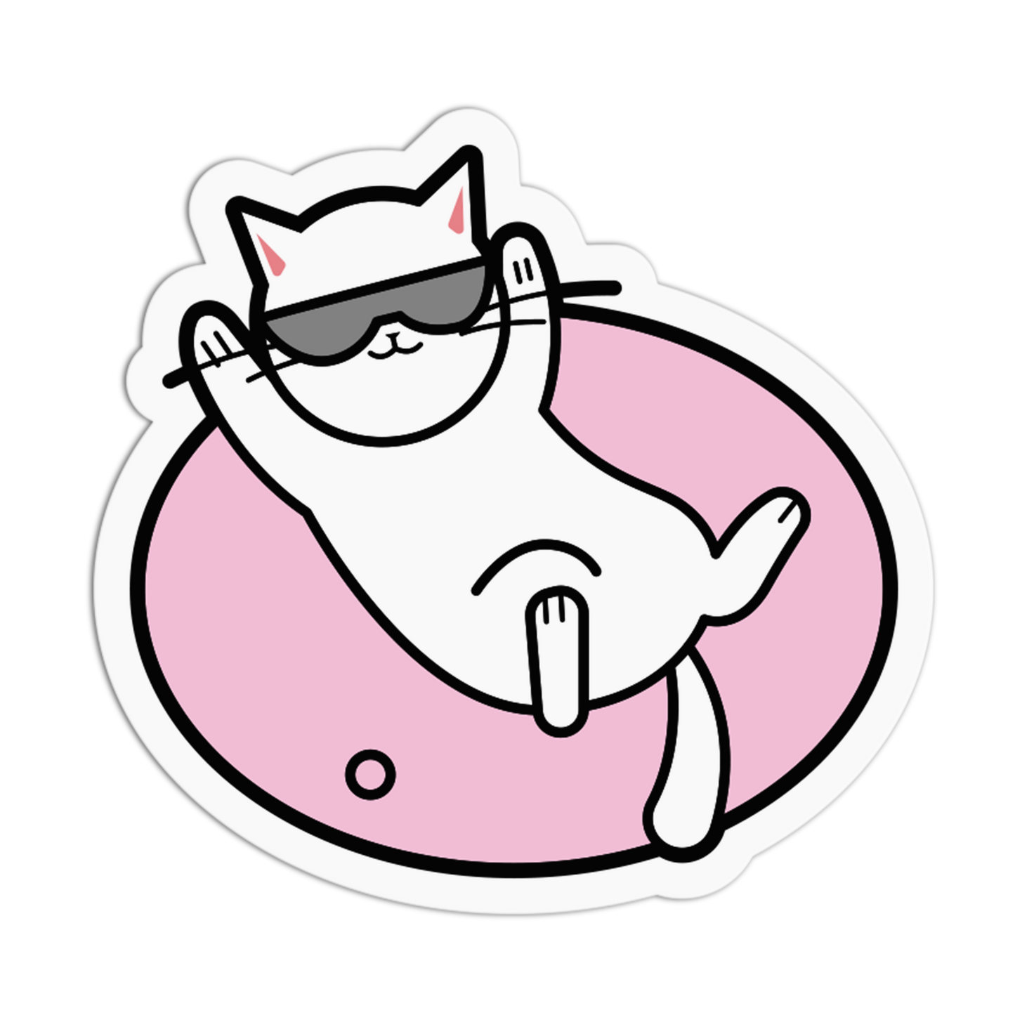 Cartoon cat with sunglasses on a pink circle background