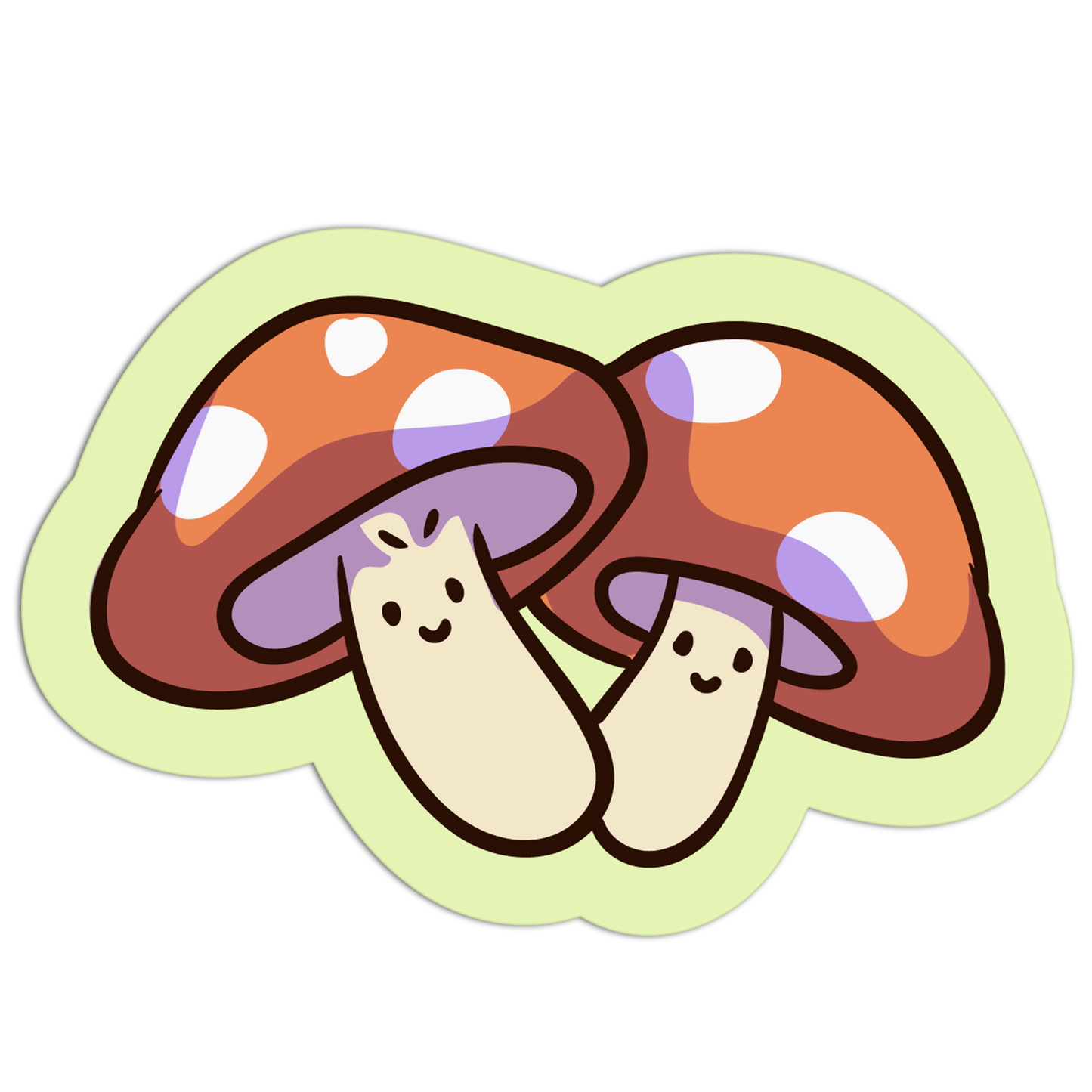 Cartoon mushrooms with smiling faces on a white background