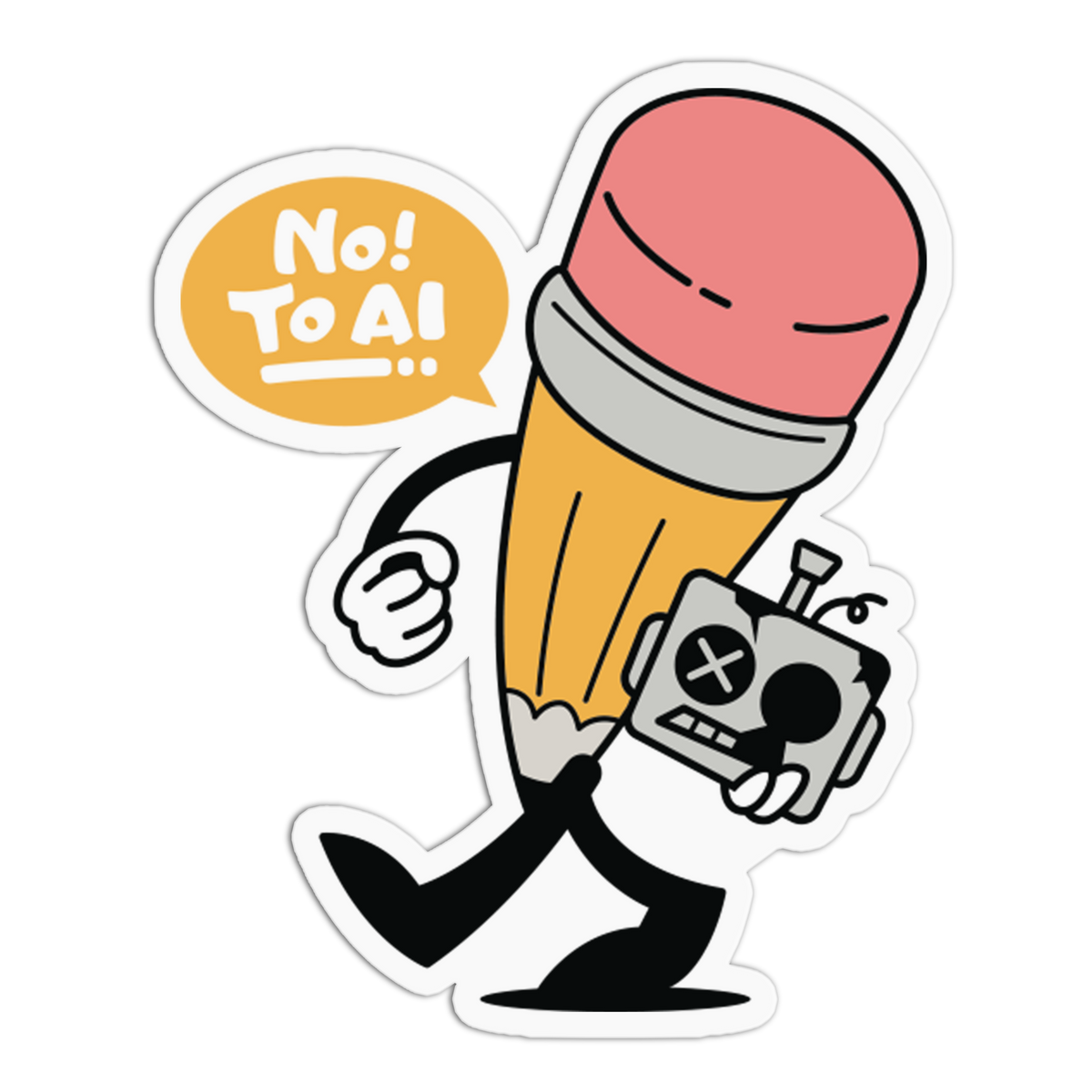 Walking Pencil - No To AI Sticker