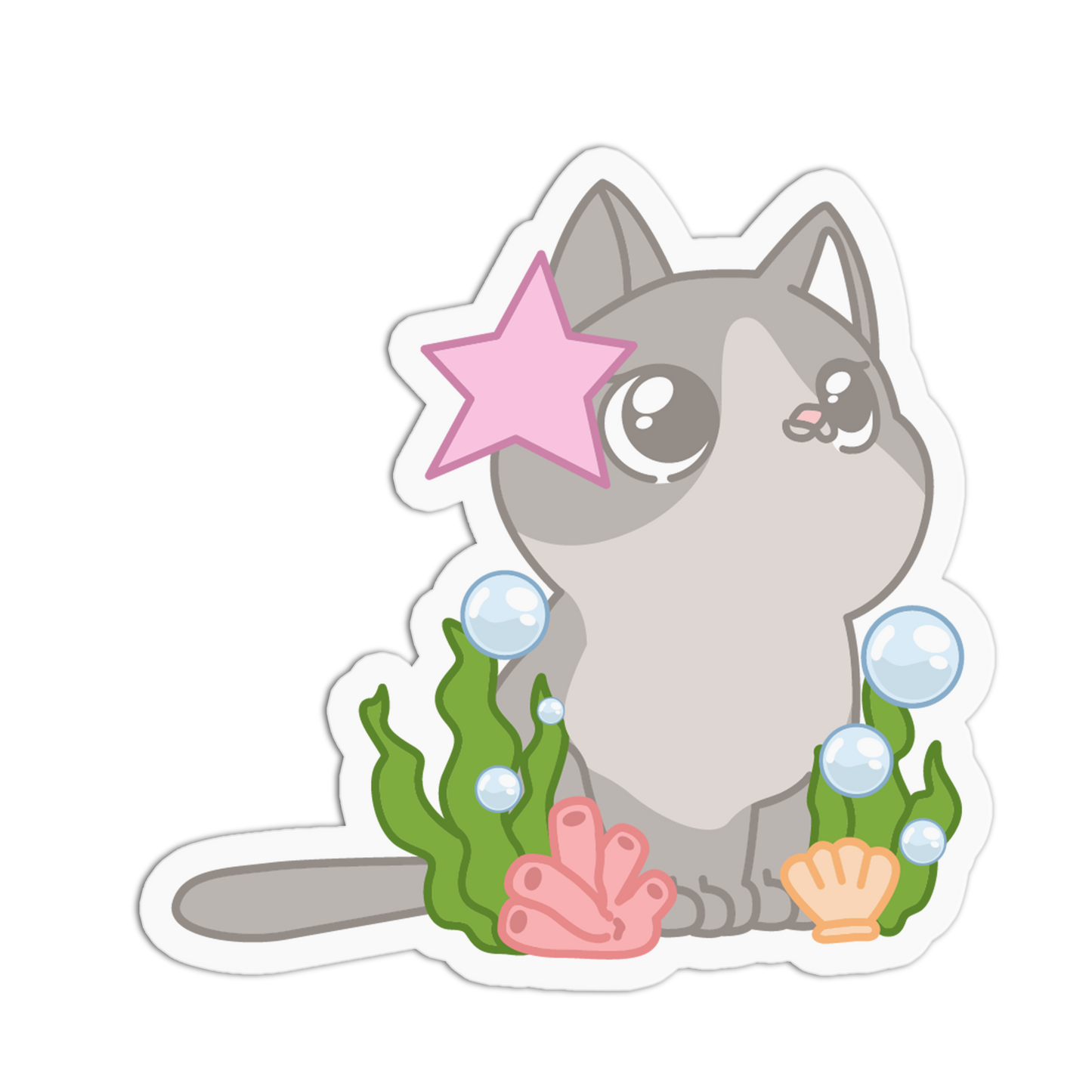 Pretty Starfish Seaweed Ocean Cat Sticker