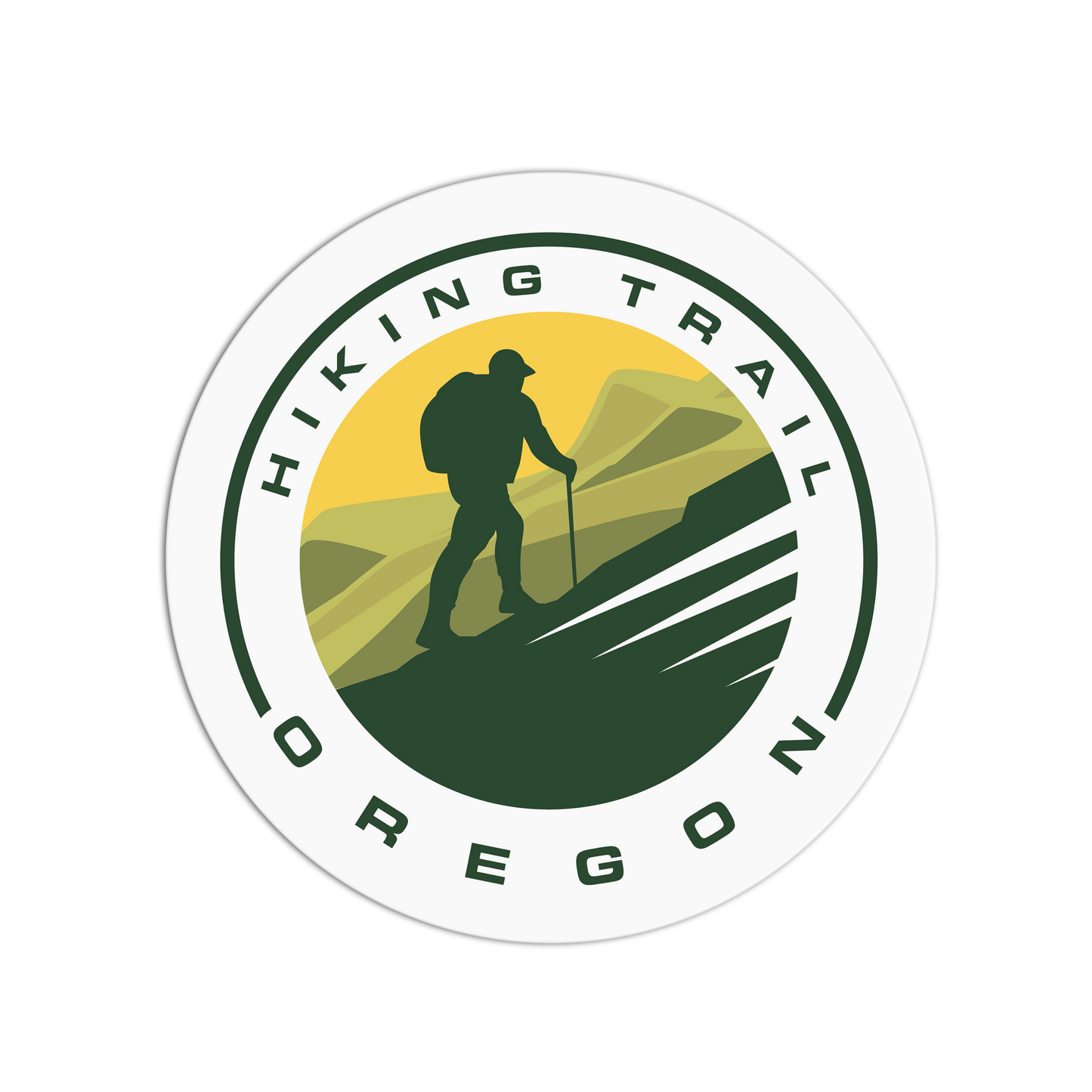 Logo for Hiking Trail Oregon with a silhouette of a hiker on a mountain.