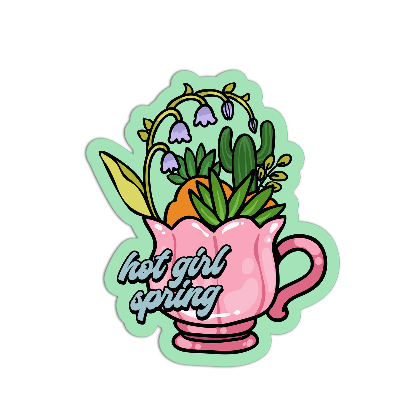 Hot Girl Spring Teacup Palm Spring Sticker