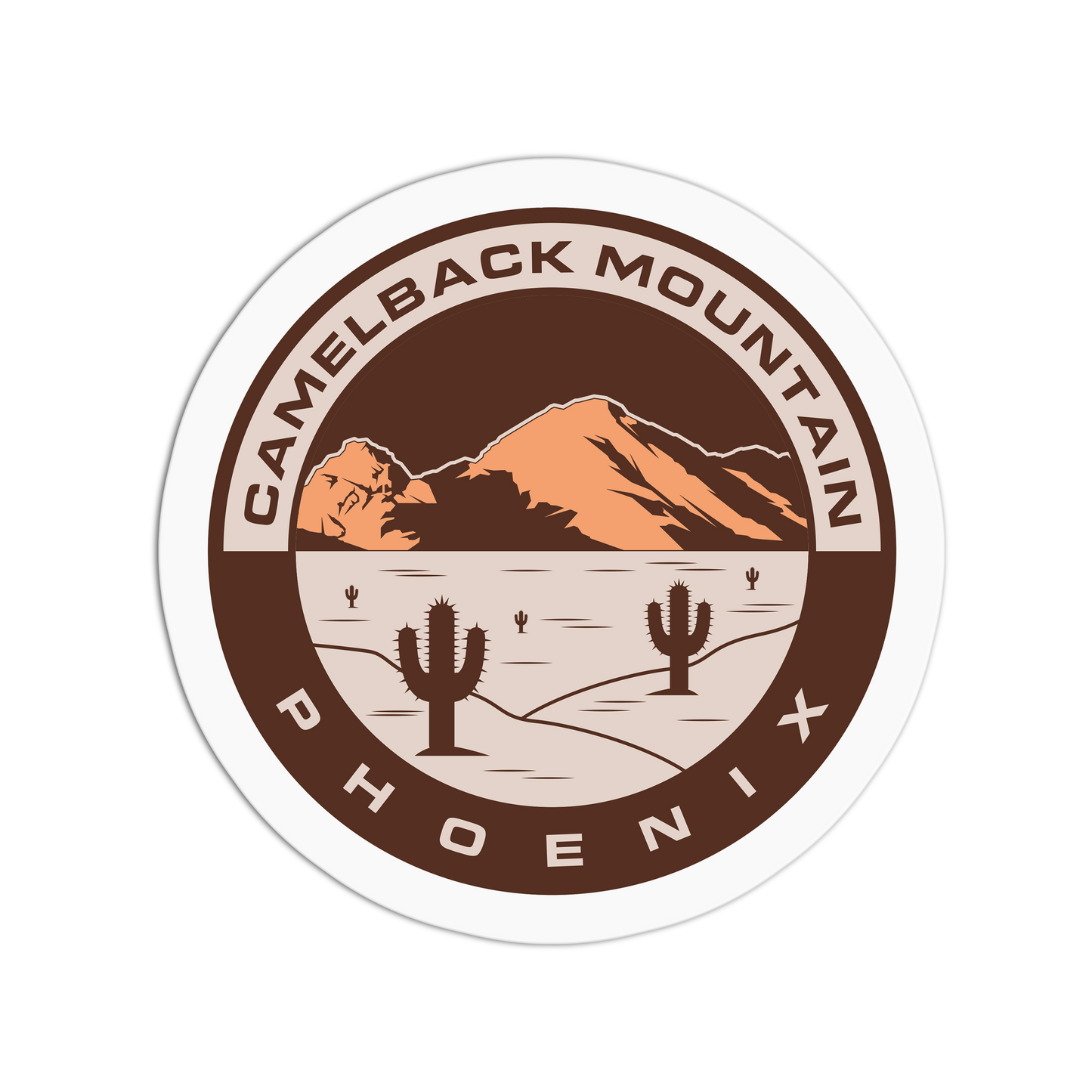 Camelback Mountain Phoenix logo with mountain and cactus design on a white background