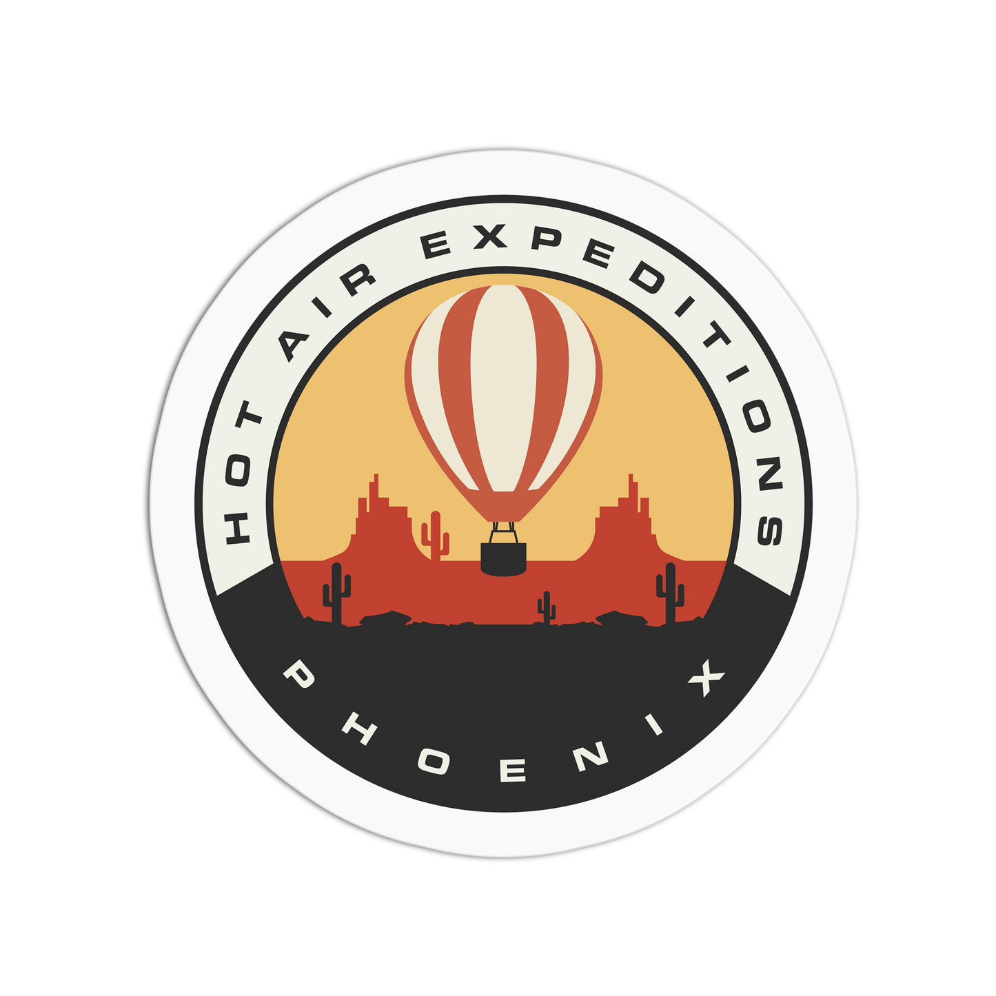 Logo of Hot Air Expeditions Phoenix featuring a hot air balloon and desert landscape.