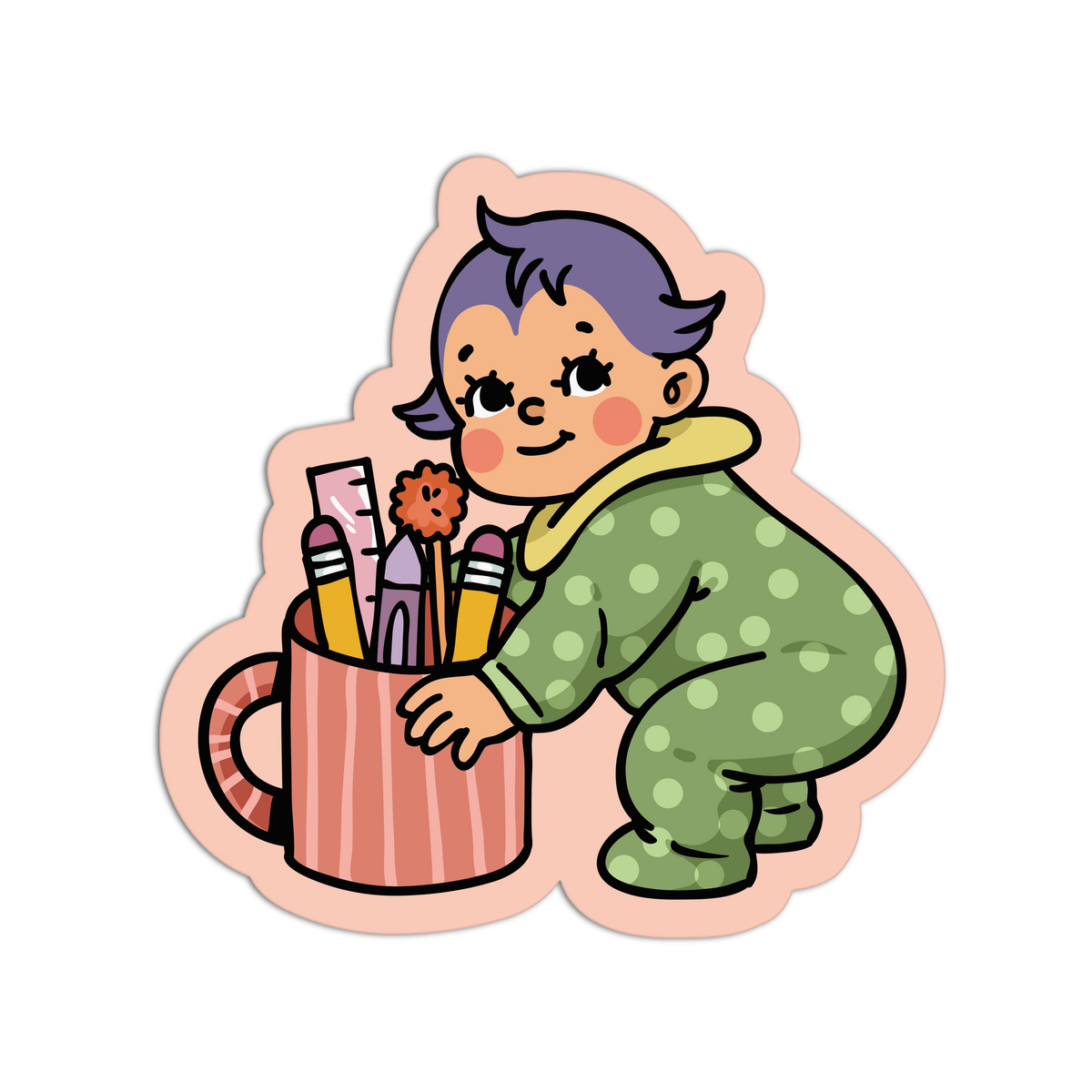 Pencil Mug Retro Baby Journaling Sticker