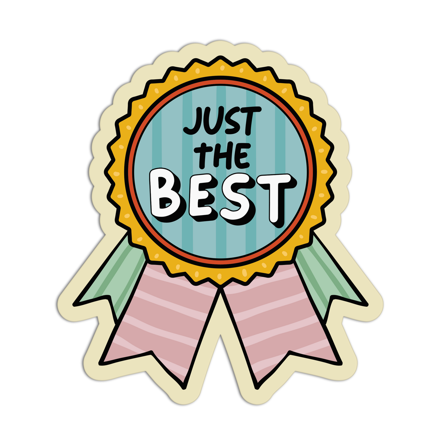 Decorative badge with 'Just the Best' text on a white background