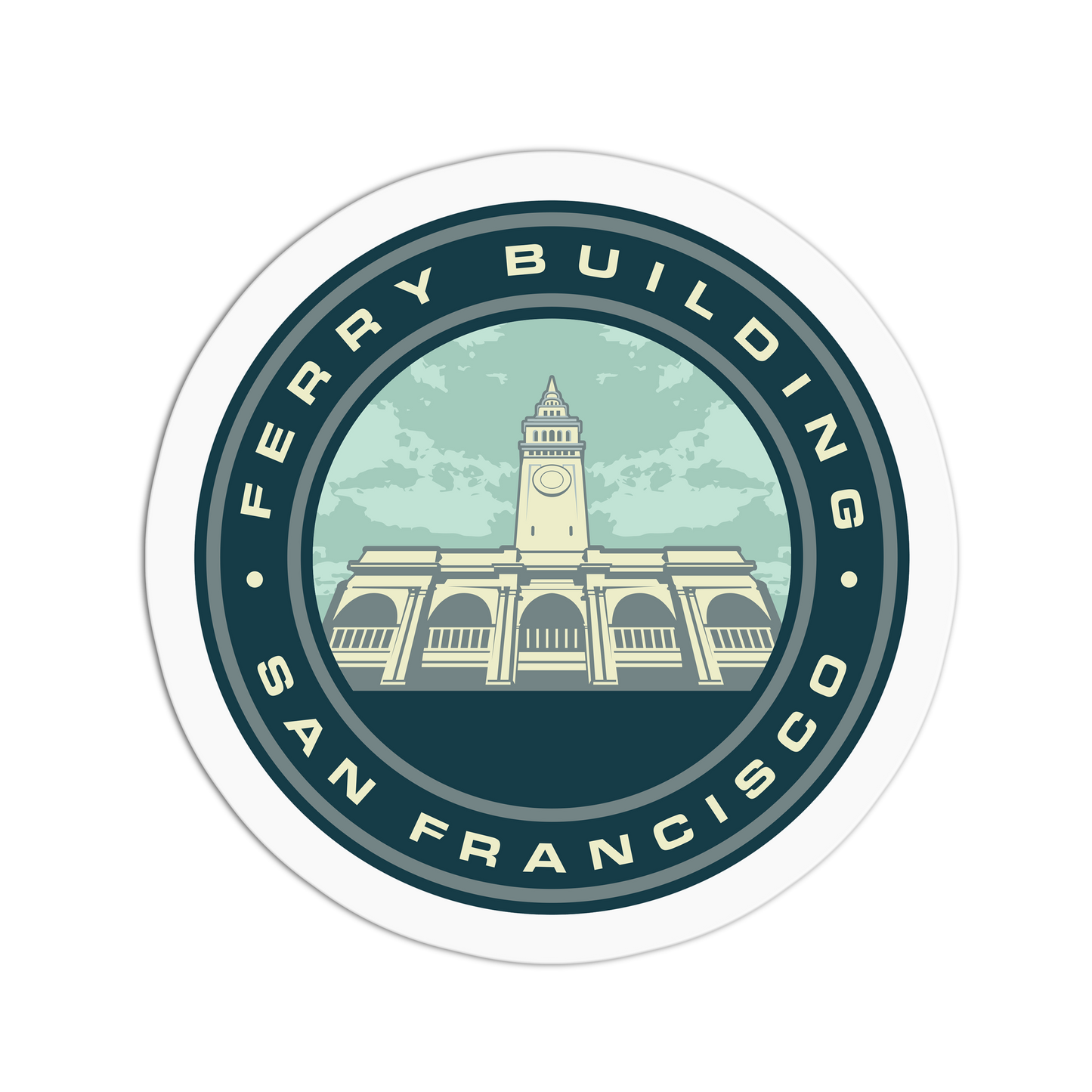 Sticker with Ferry Building San Francisco design on a white background