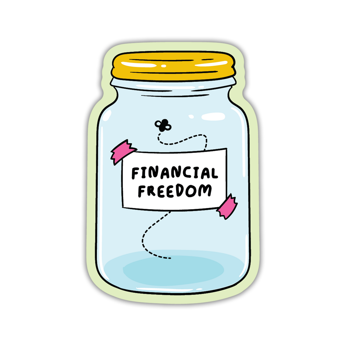 Illustration of a jar labeled 'Financial Freedom' on a white background