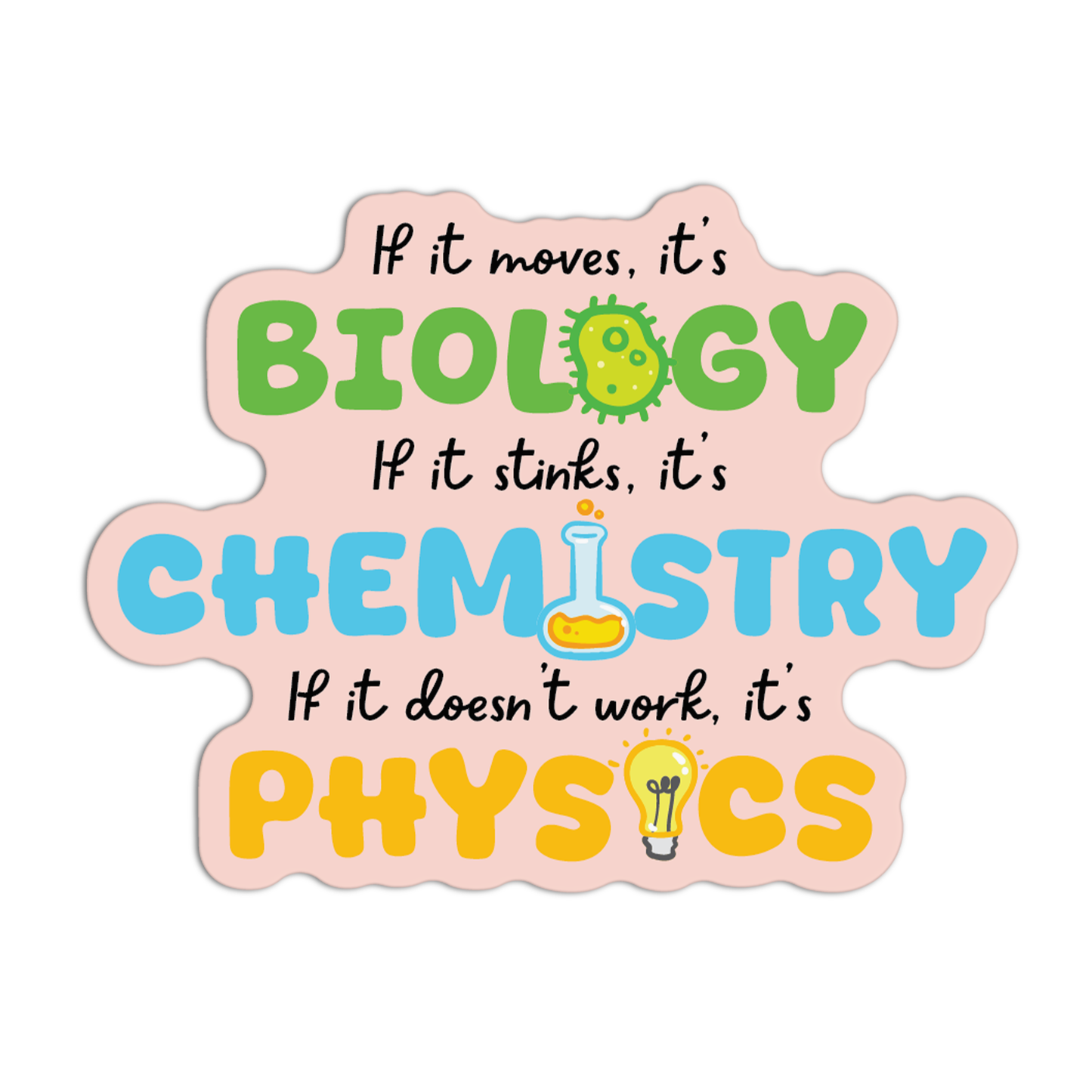 If oves it's Biology If it stinks, it's Chemistry If it doesn't work it's Physics New Science Sticker