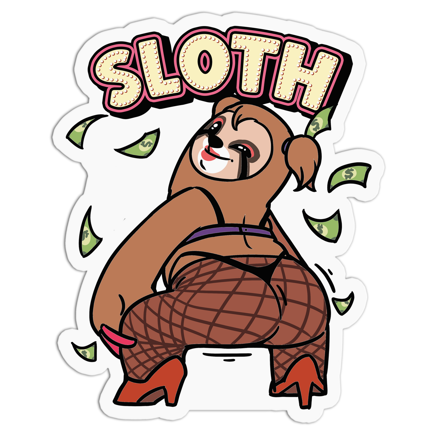 Fishnets and Red Heels Sloth Sticker