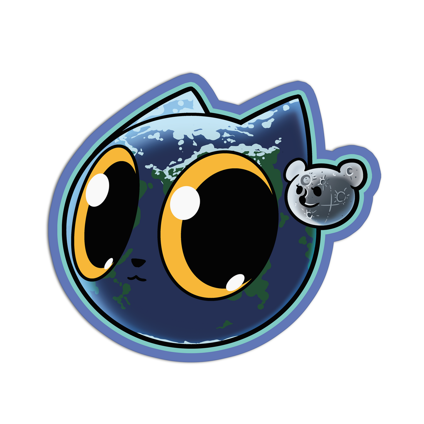 Earth-Cat & Teddy-Moon Space Cat Stickers