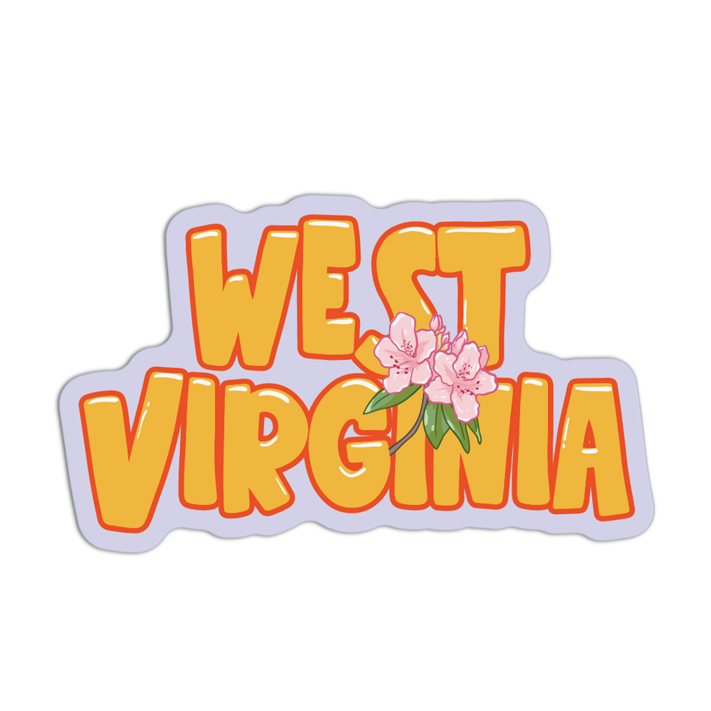Sticker with 'West Virginia' text and a flower on a white background