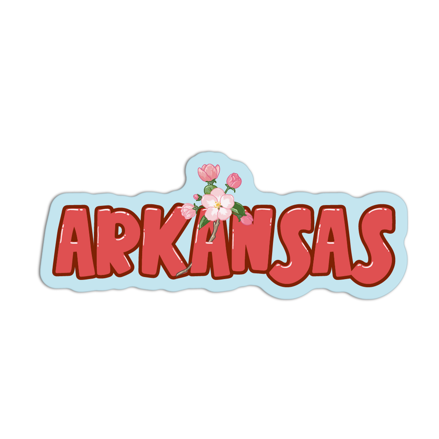 Sticker with 'ARKANSAS' text and floral design on a white background