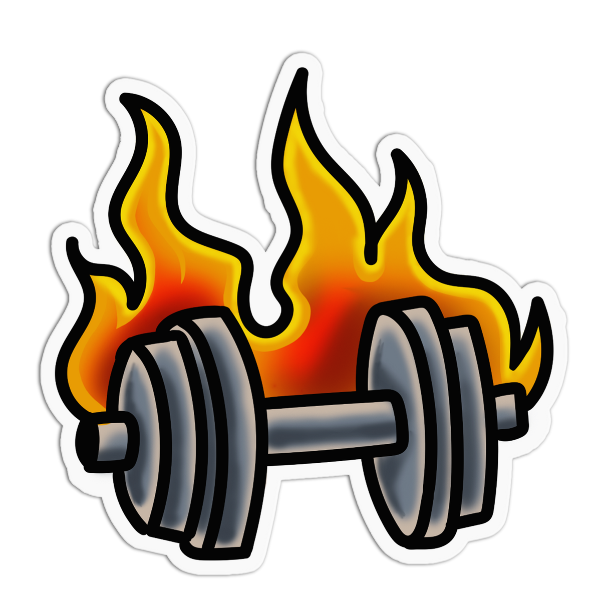 Flaming Barbell - Traditional Tattoo Sticker