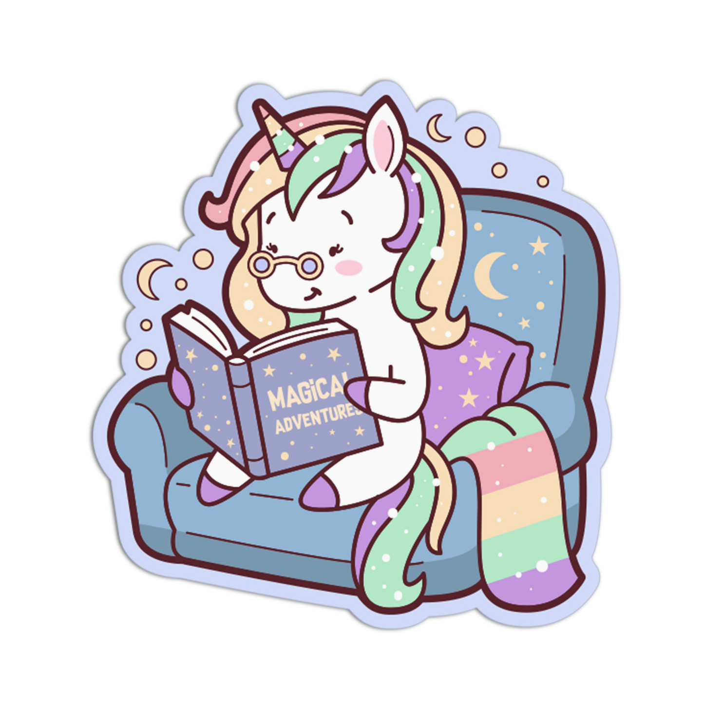 Unicorn Reading On Sofa Stickers