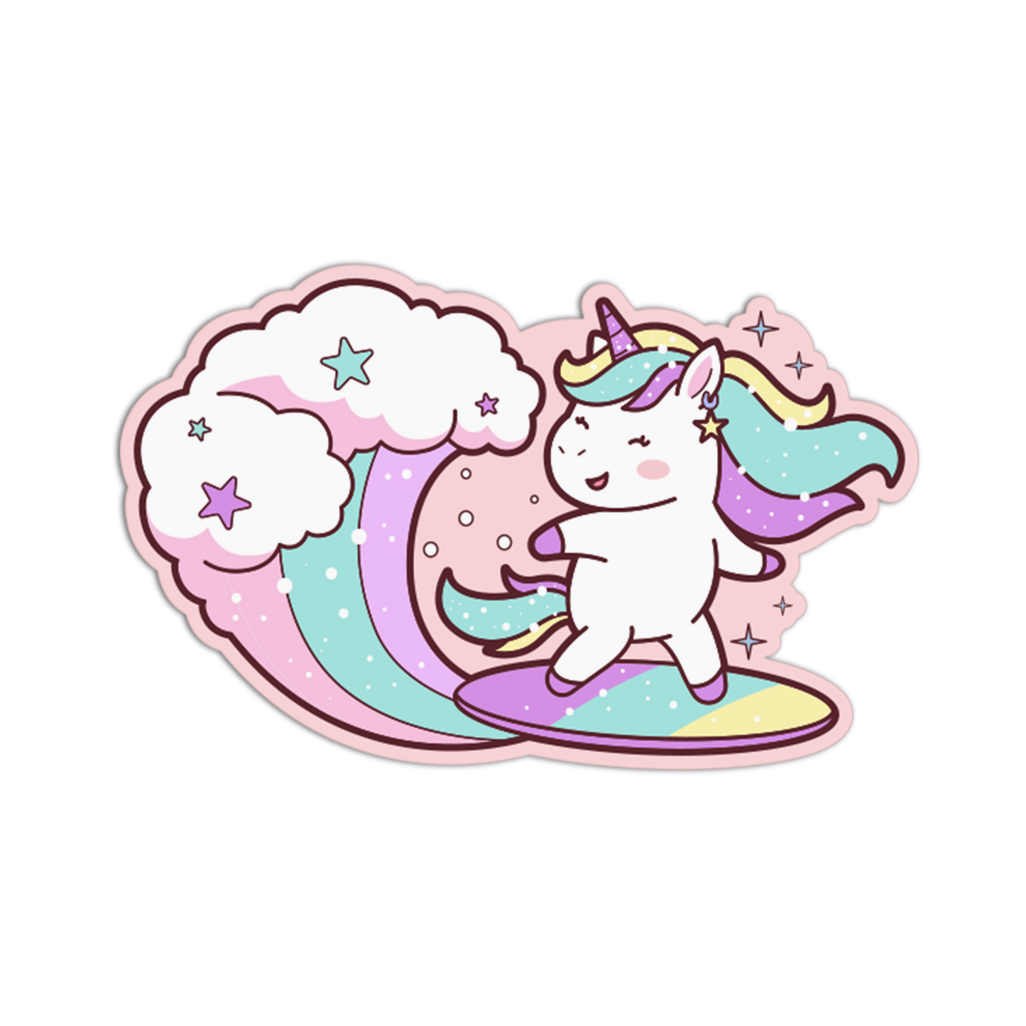 Unicorn Surfing On Rainbow Stickers