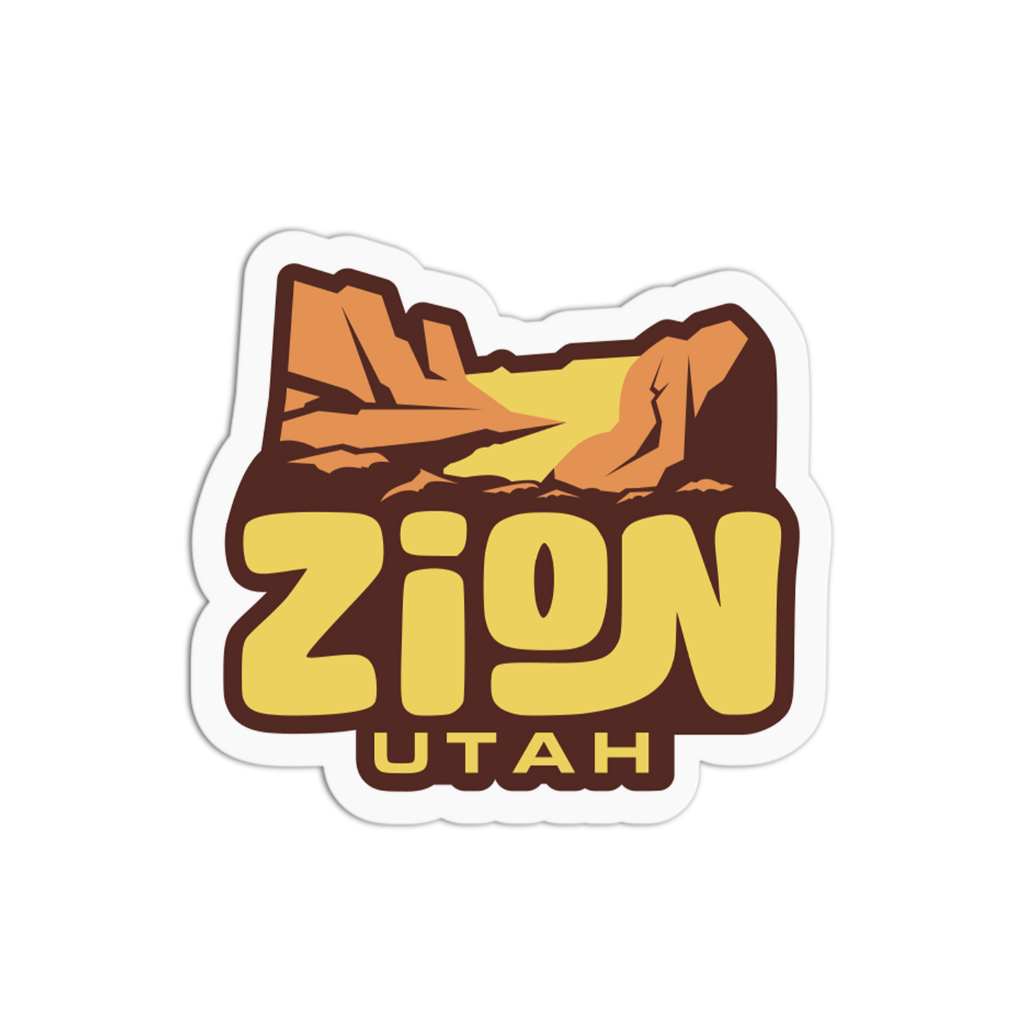 Sticker with 'Zion Utah' text and mountain graphic on a white background