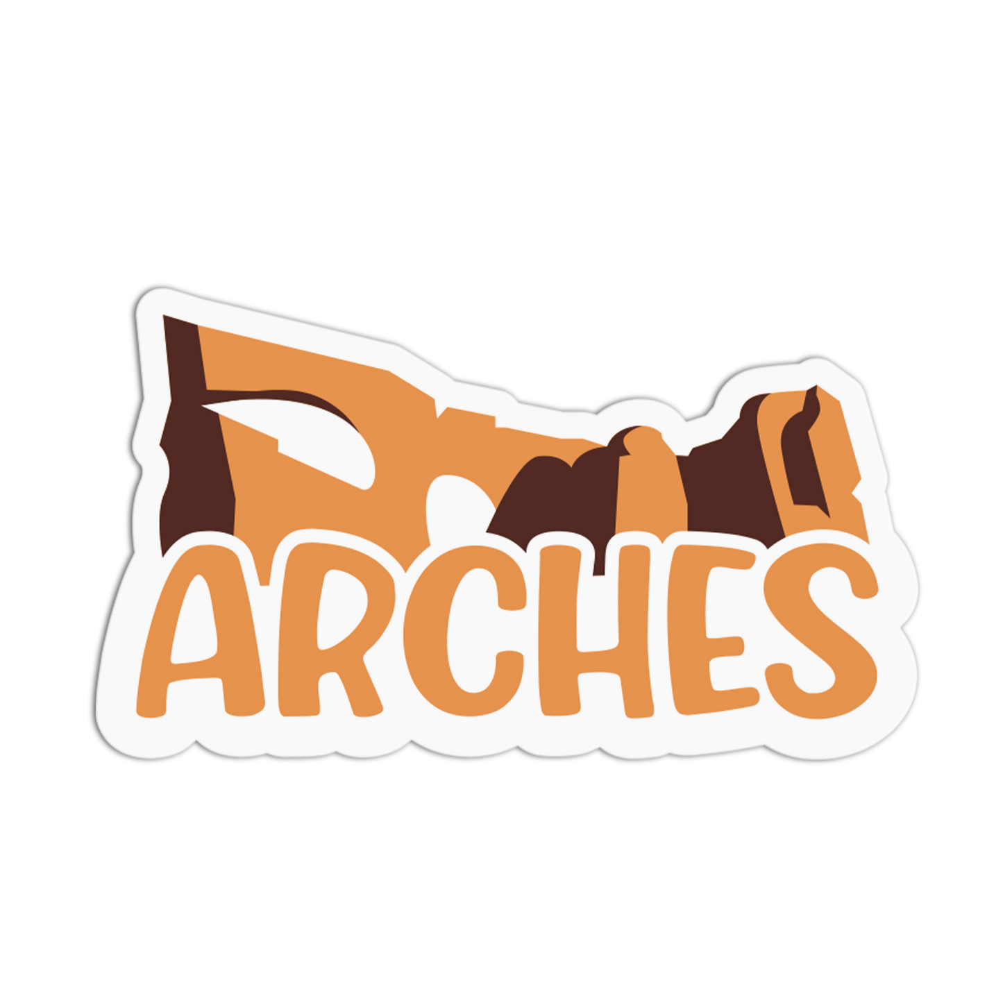 Sticker with 'Arches' text and mountain design on a white background