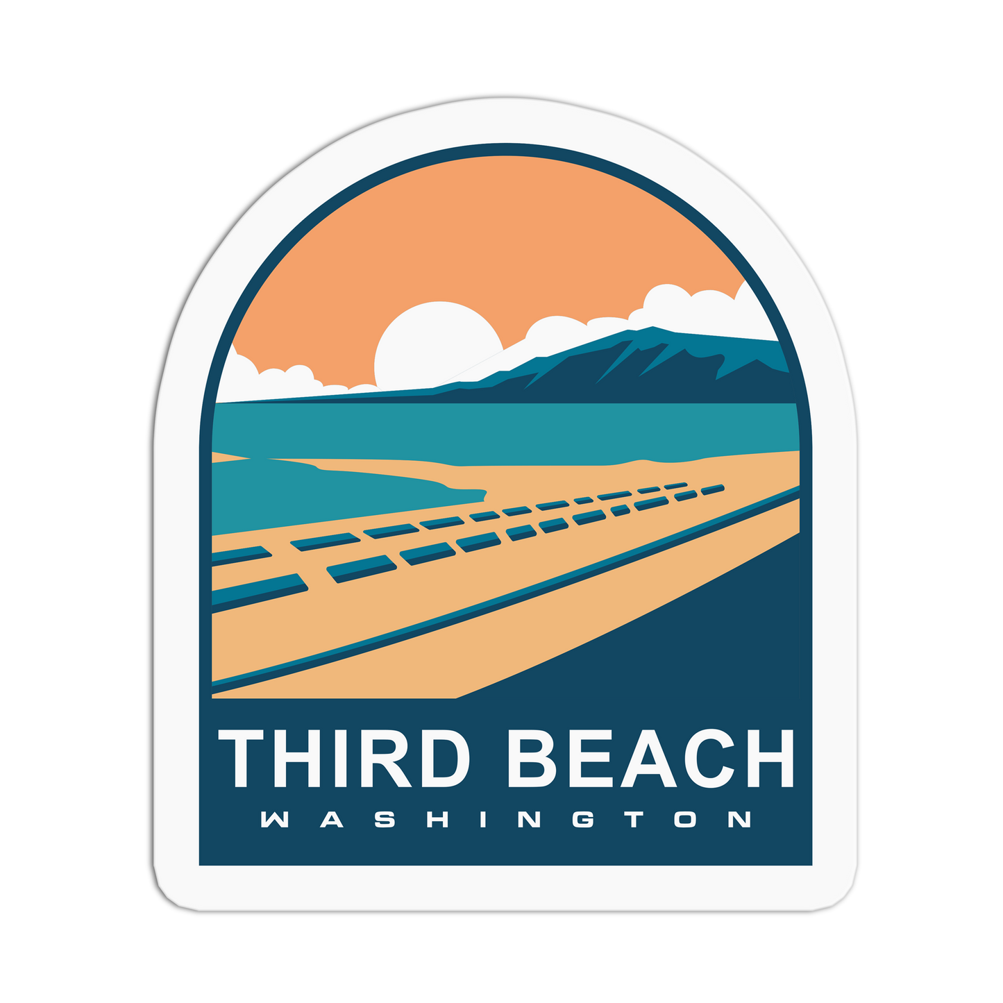 Sticker with a beach scene and 'Third Beach, Washington' text on a white background