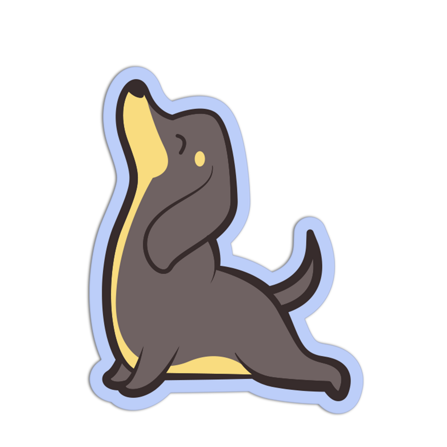 Cartoon seal sticker with a blue outline on a white background