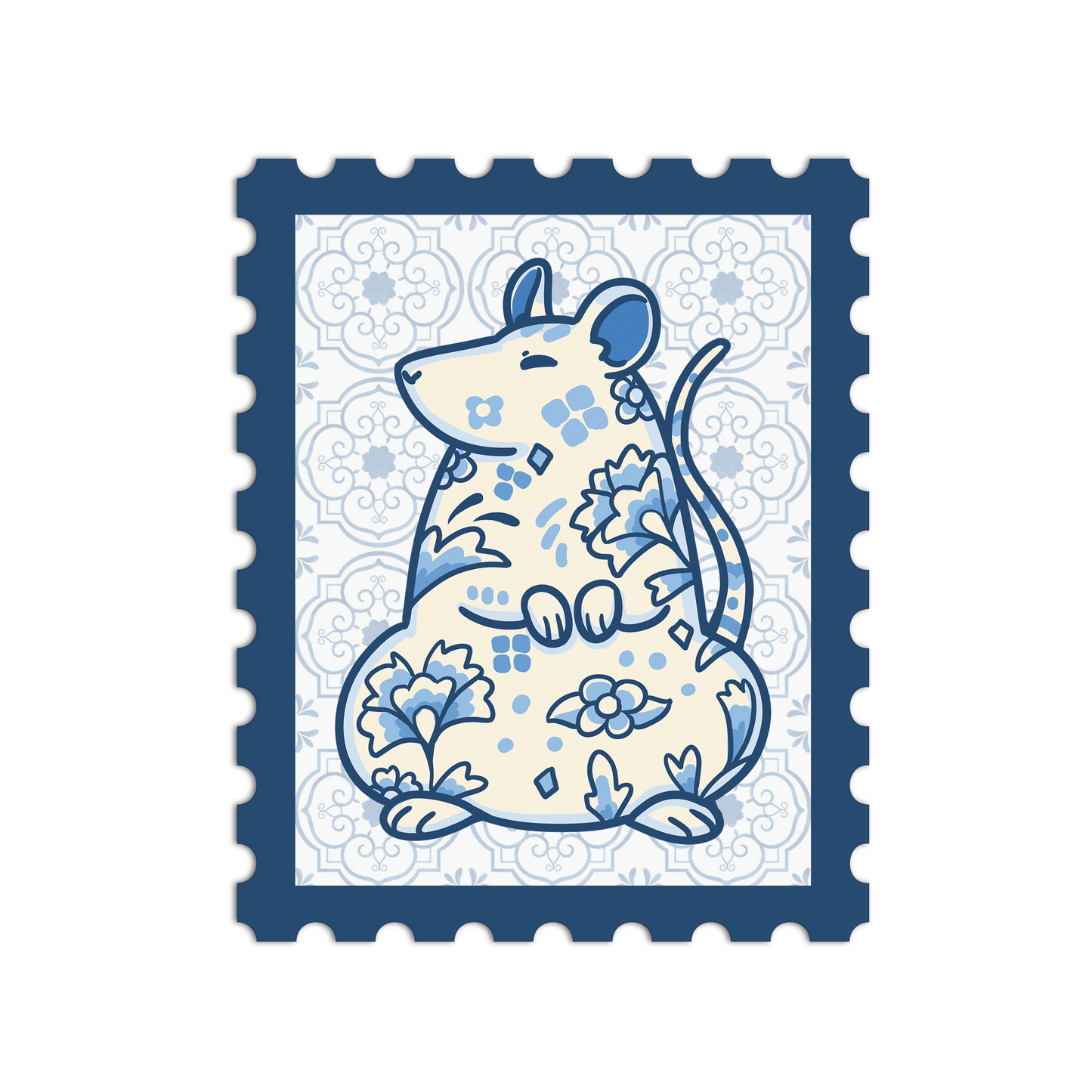 Porcelain Rat Zodiac Stamp Sticker