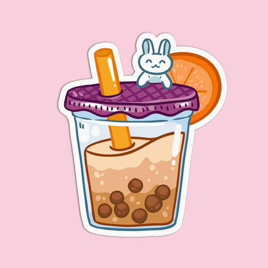 Orange Bunny Boba Milktea Sticker