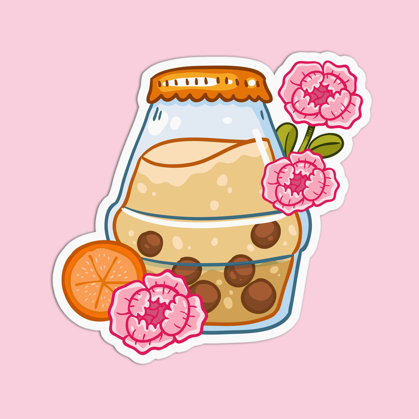 Orange & Flower Boba Milktea Sticker