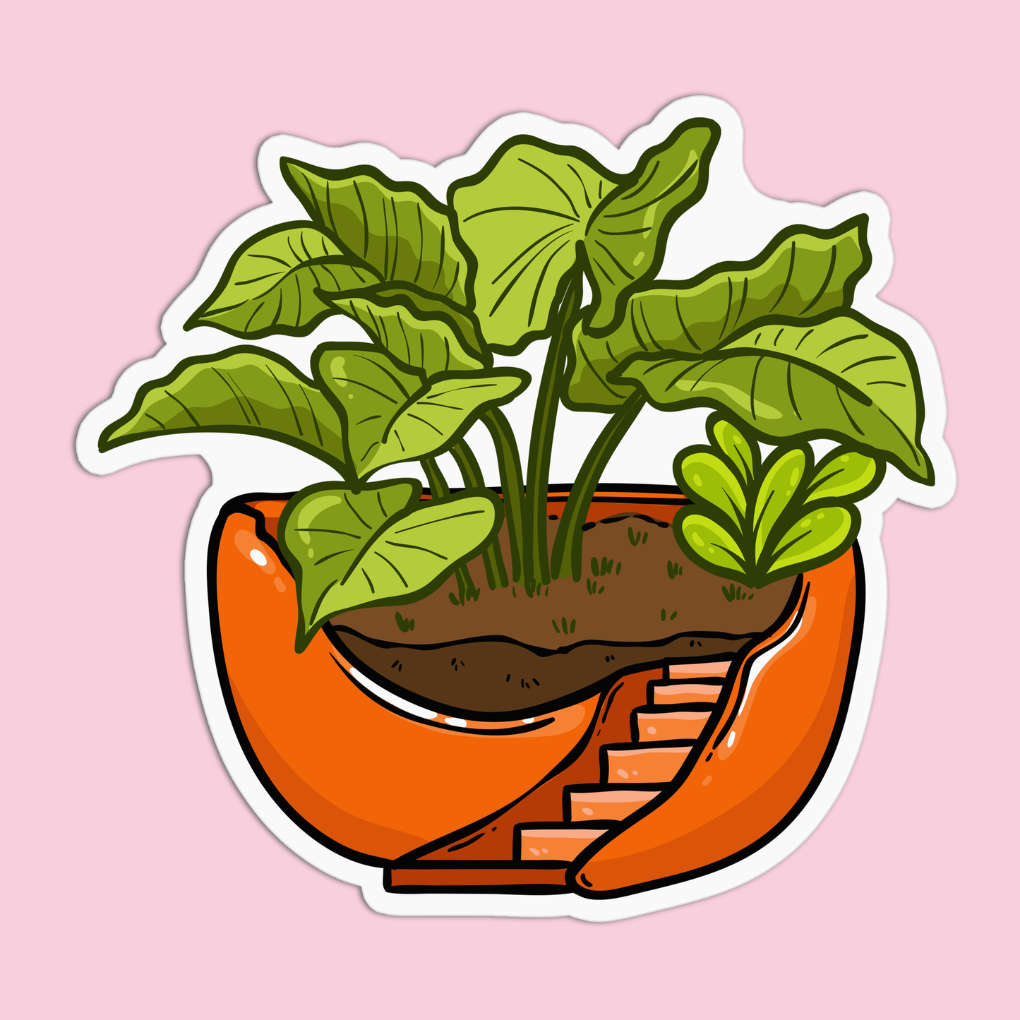 Cute Pot With Stairs Plant Sticker
