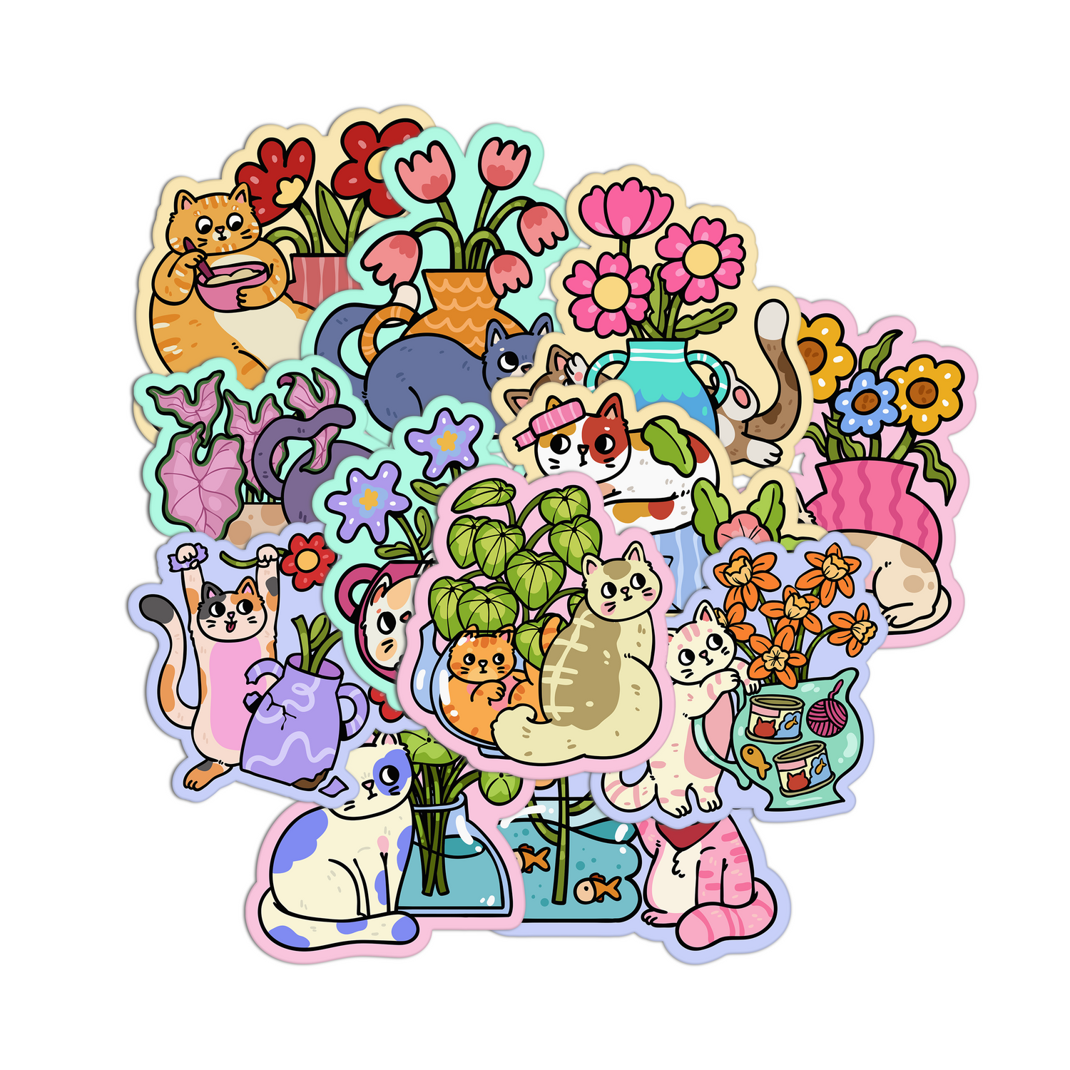 Cats And Flowers Stickers