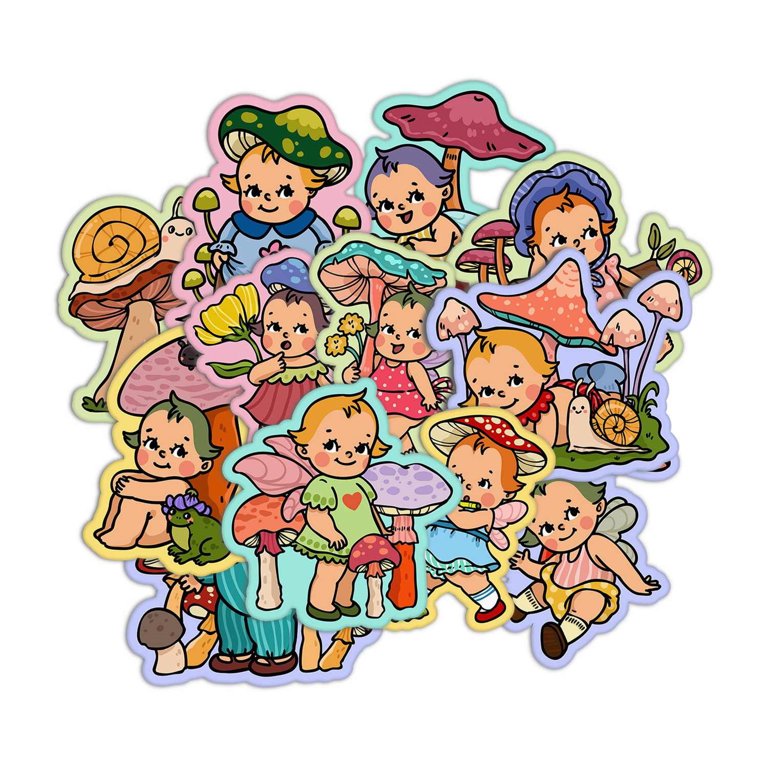 Retro Baby Fairy Mushrooms Stickers