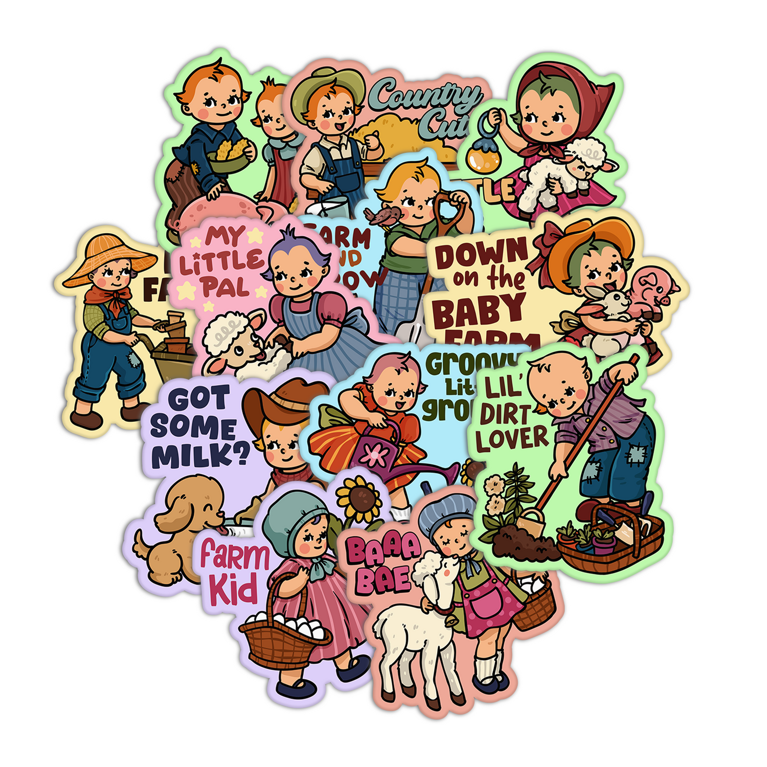 Retro Babies Farmer Stickers