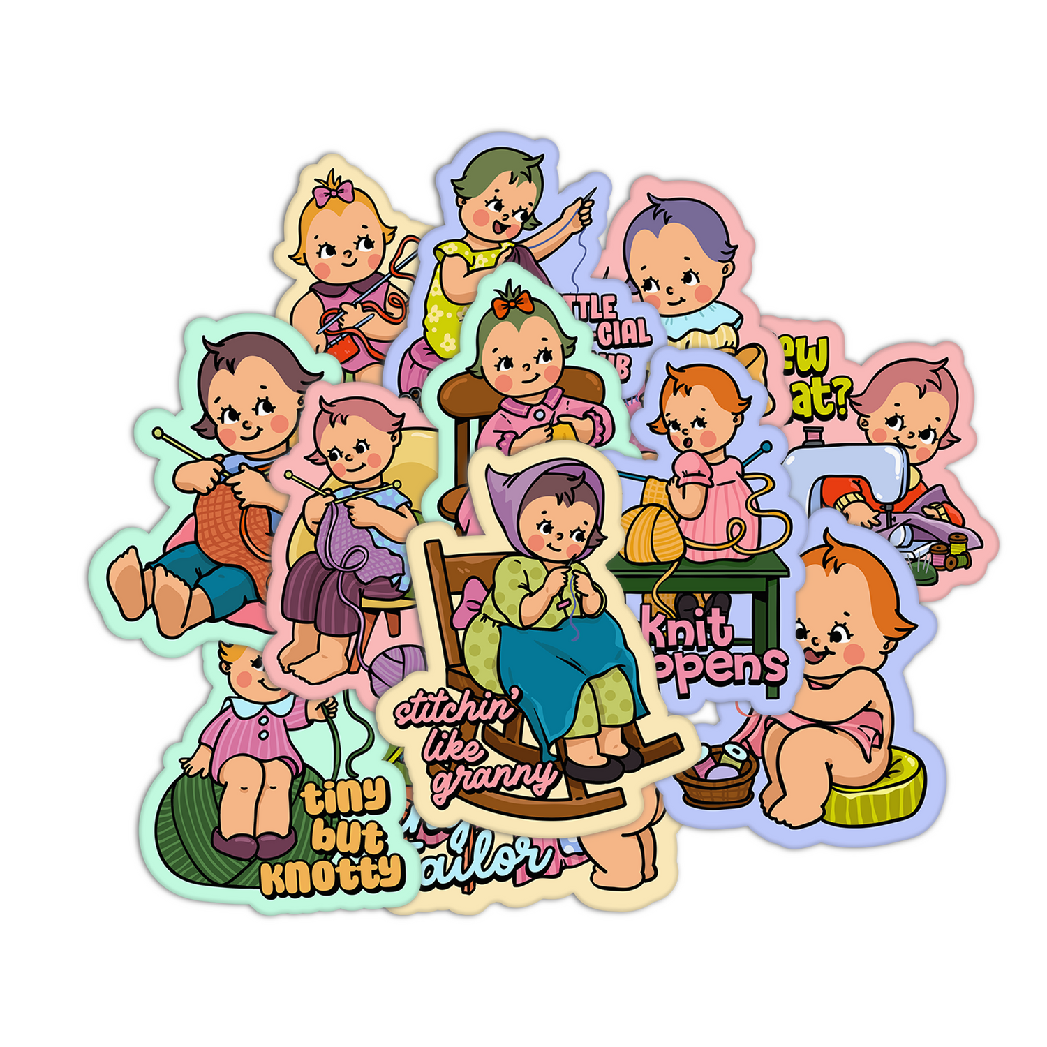 Retro Babies Sewing and Knitting Stickers
