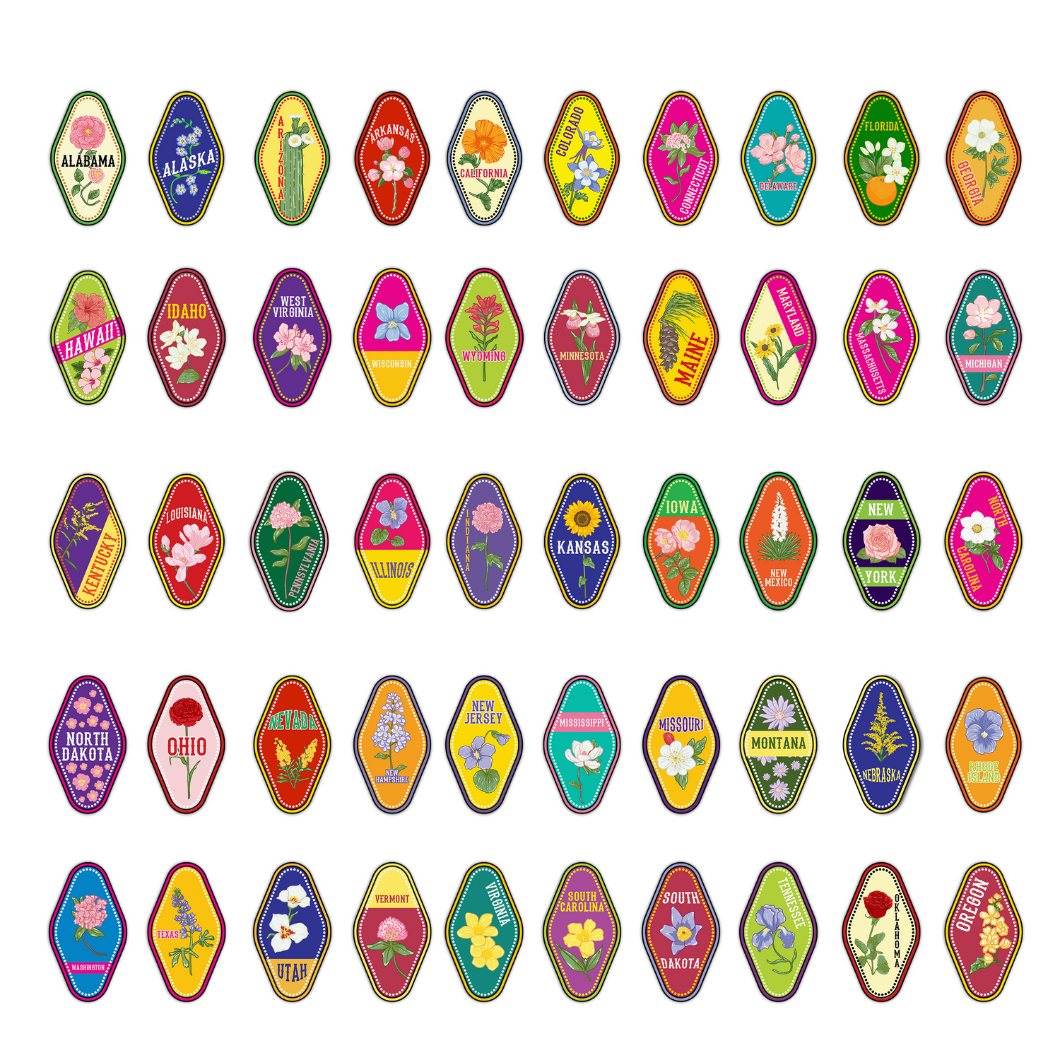 State Flower Keychain Stickers