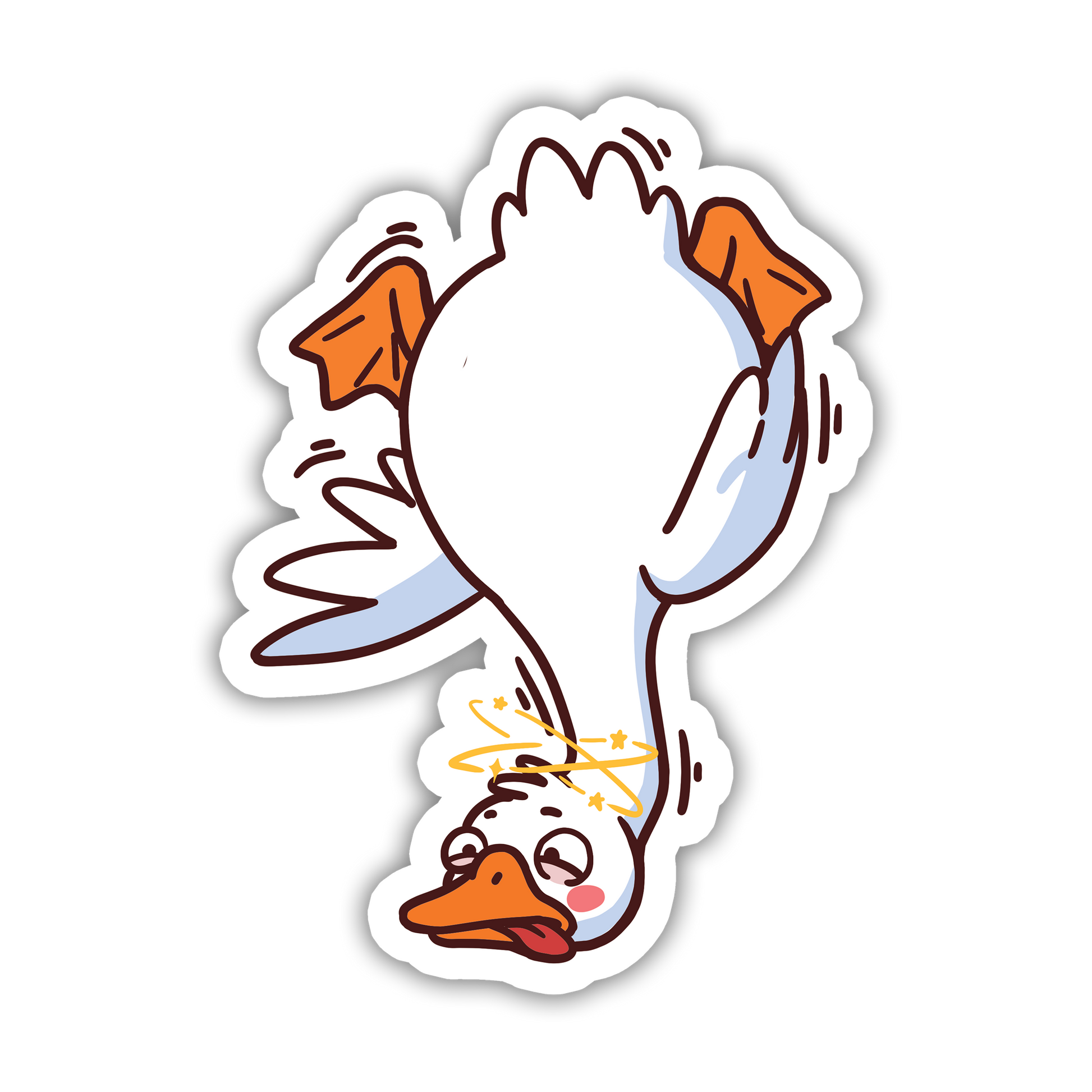 Cartoon duck sticker with a humorous expression on a white background