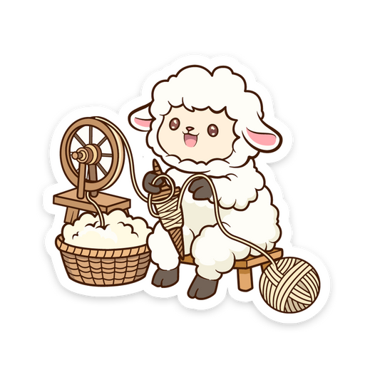 Cute Sheep Making Wool Thread - Sewing Animals Sticker