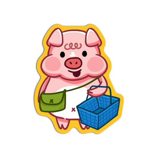 Cute Pig with a basket Sticker