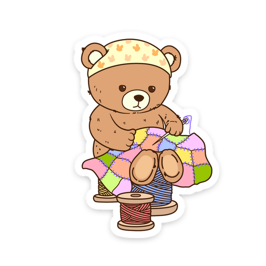 Bear Making a Quilt - Sewing Animals Sticker