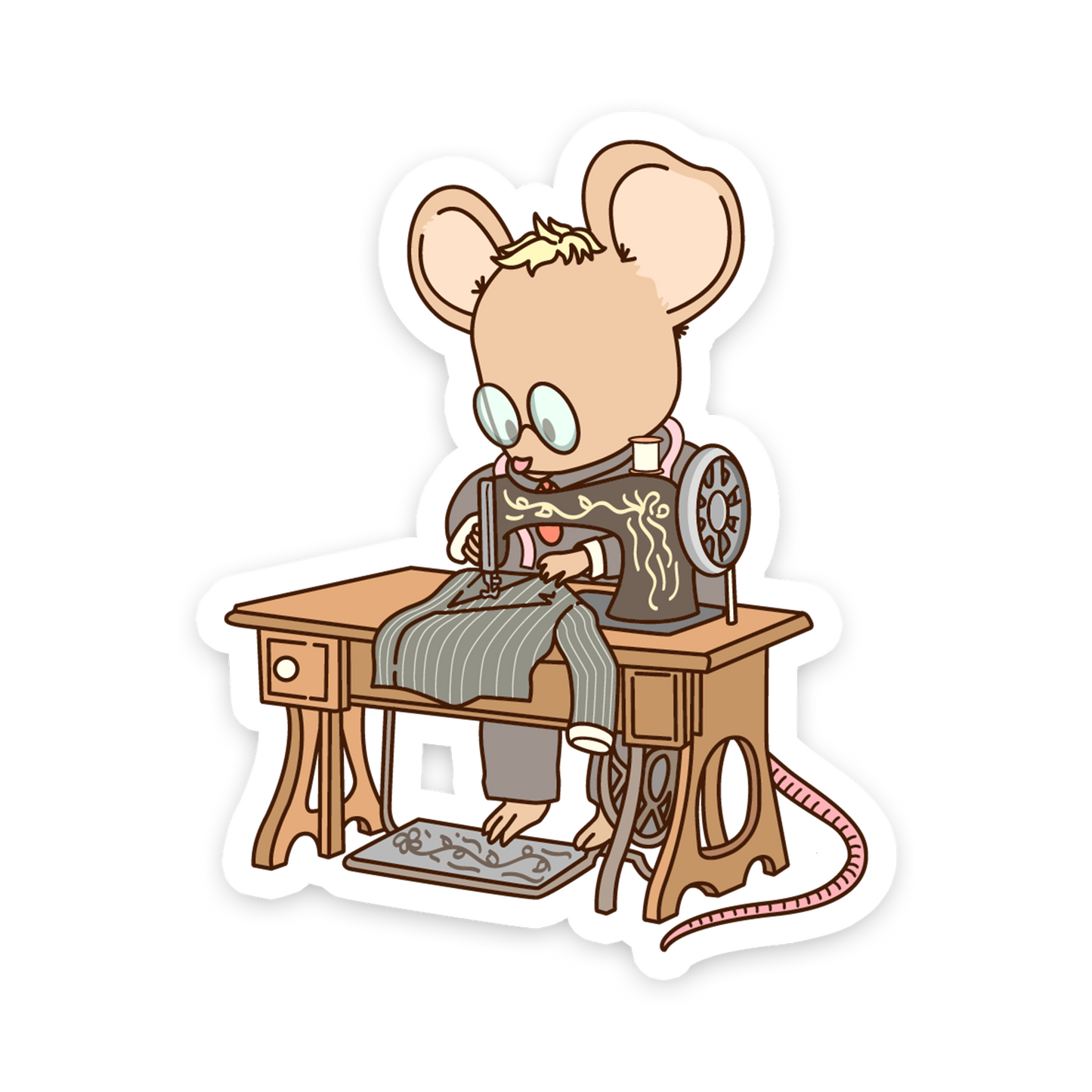 Mouse at Vintage Sewing Machine - Sewing Animals Sticker