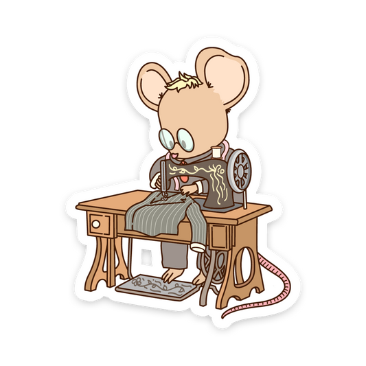 Mouse at Vintage Sewing Machine - Sewing Animals Sticker