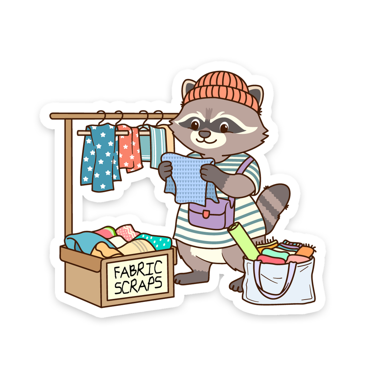 Raccoon Sorting Fabric Scraps - Sewing Animals Sticker