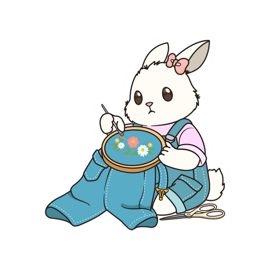 Floral Bunny Embroidery - Sewing Animals Sticker