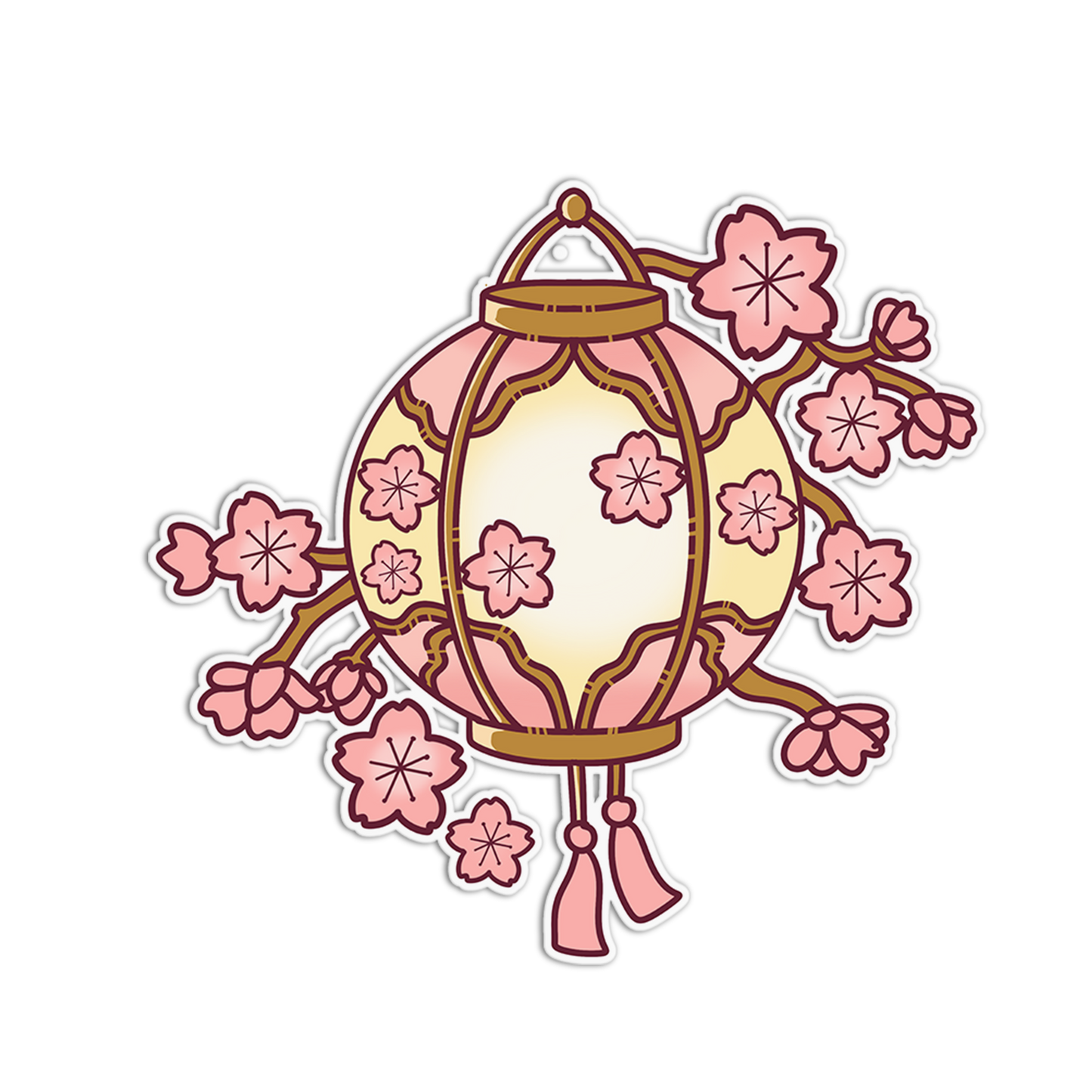 Decorative lantern with cherry blossoms on a white background