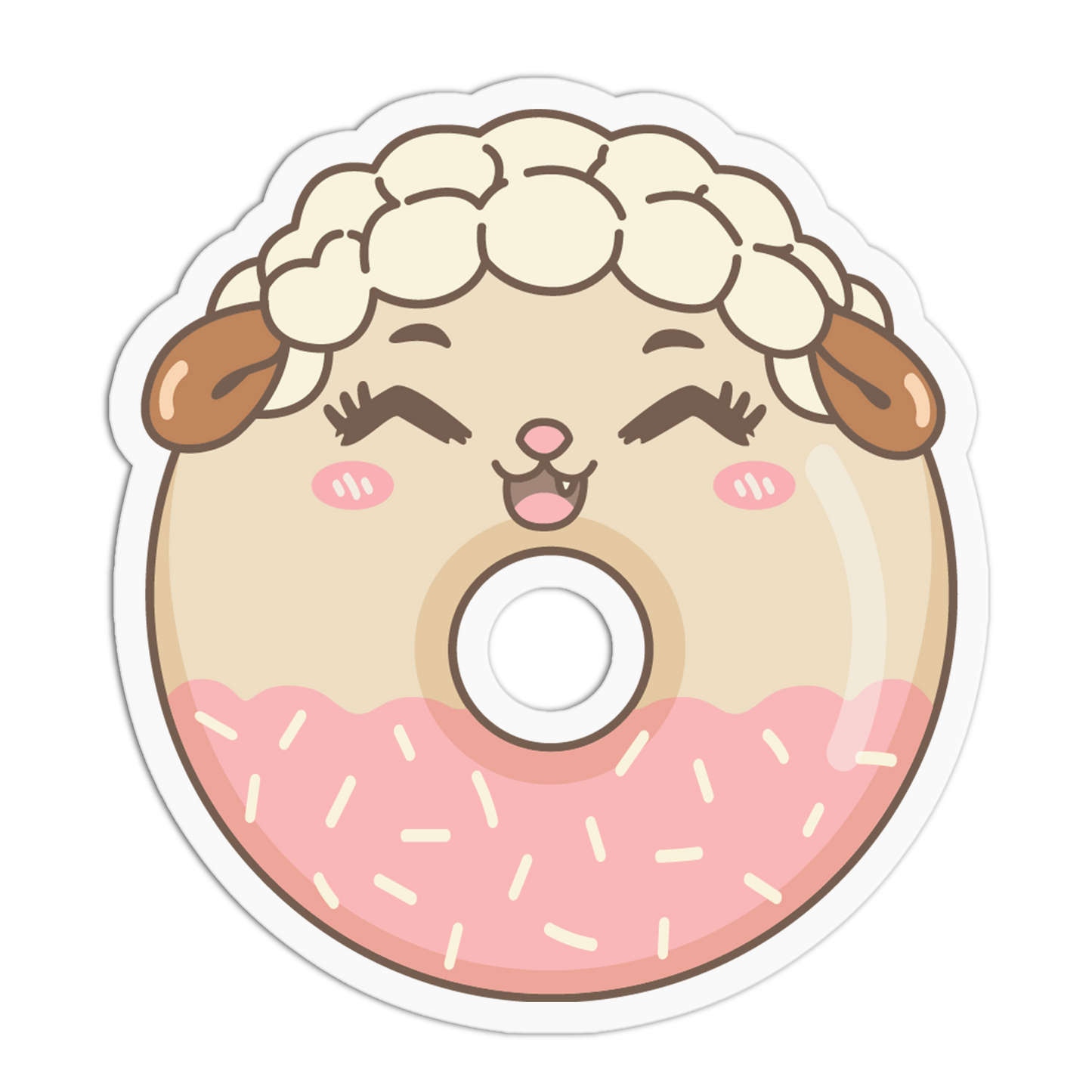 Happy White Sheep Animal Donut Sticker