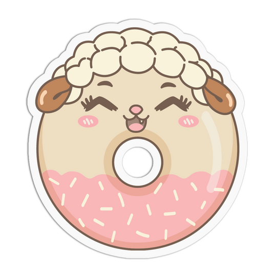 Happy White Sheep Animal Donut Sticker