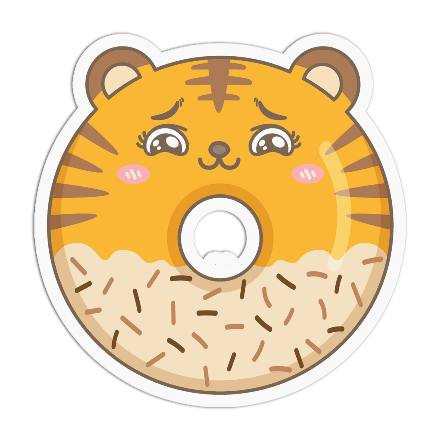 Sad Orange Tiger Animal Donut Sticker