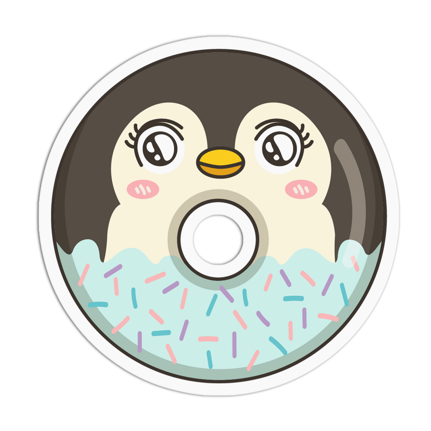 Smiling Black Penguin Animal Donut Sticker