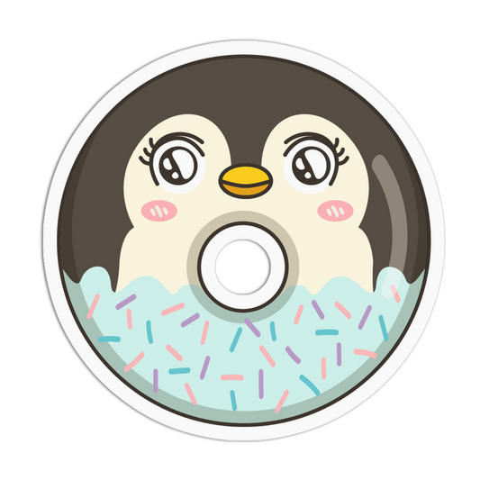 Smiling Black Penguin Animal Donut Sticker