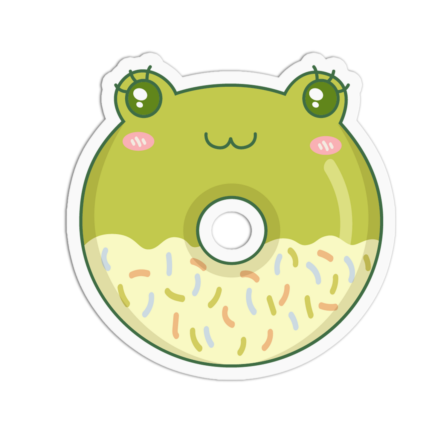 Happy Green Frog Animal Donut Sticker