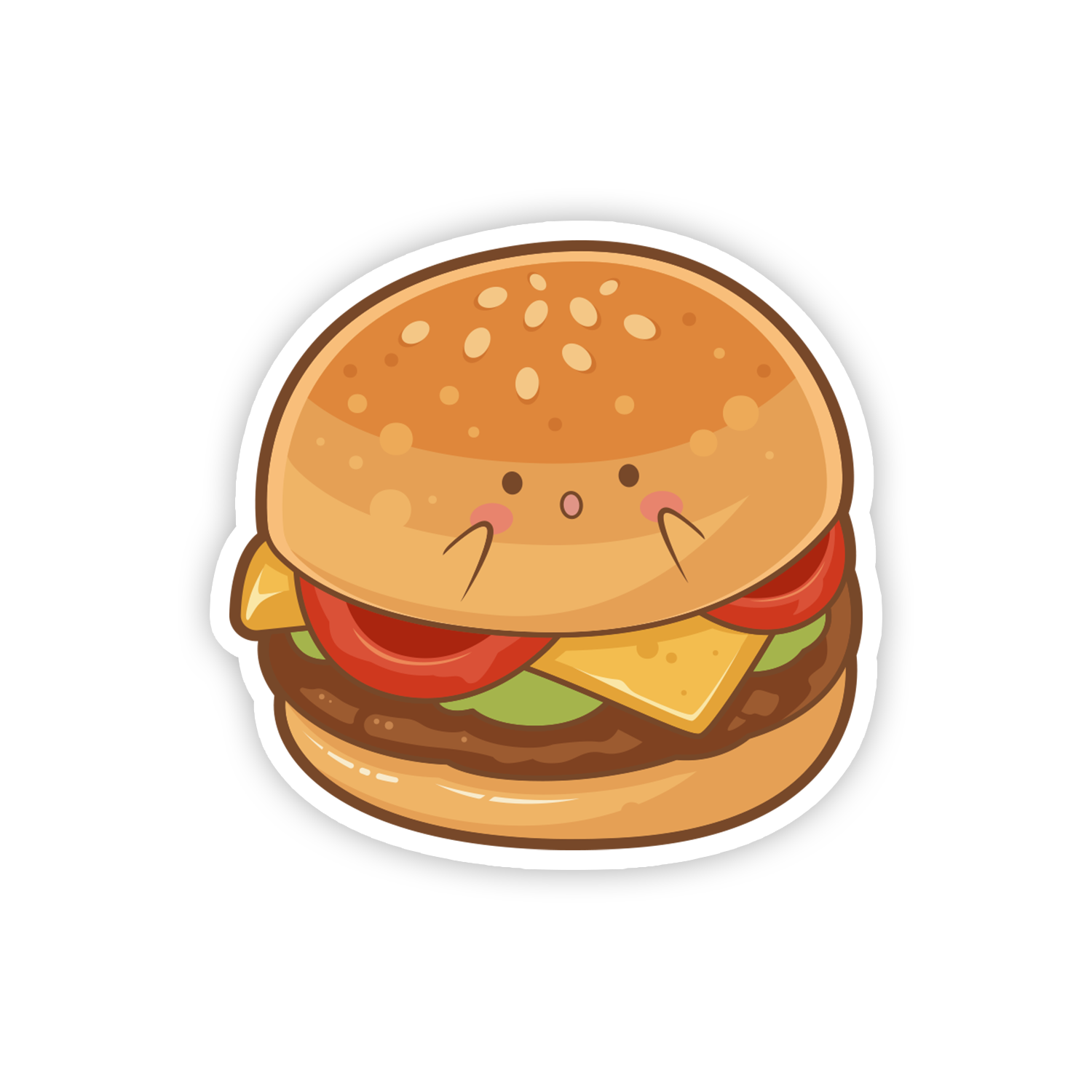 Cartoon hamburger with a smiling face on a white background