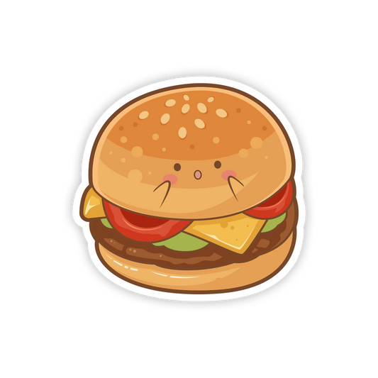 Cartoon hamburger with a smiling face on a white background